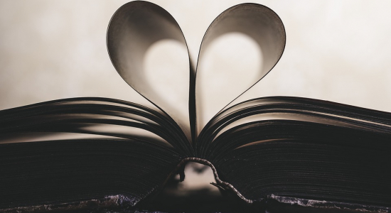 Open Book with Two Pages Formed Into a Heart